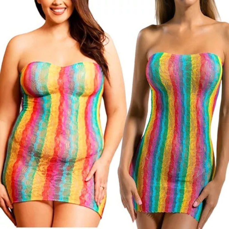 Vestido Sem Alça Arrastão Praia Colorido Carnaval Transparente
