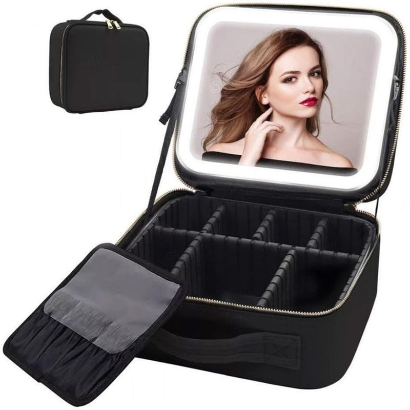 Maleta Necessaire Resistente Maquiagem Com Espelho e Luz Led Usb Com Cabo
