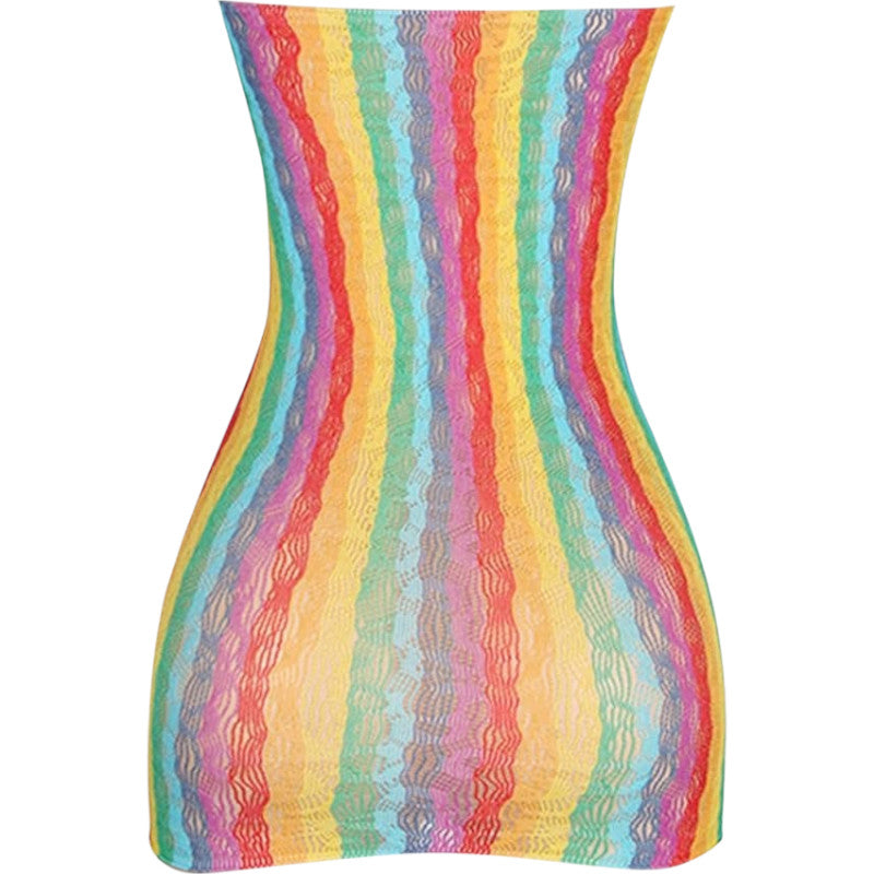 Vestido Sem Alça Arrastão Praia Colorido Carnaval Transparente