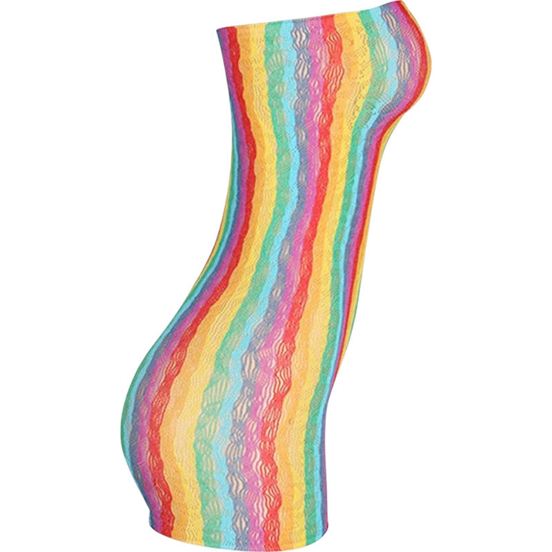 Vestido Sem Alça Arrastão Praia Colorido Carnaval Transparente