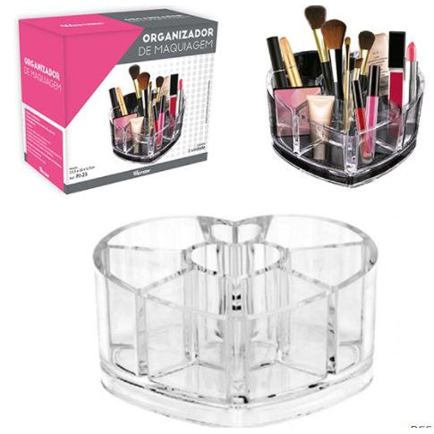 Organizador De Cosméticos Acrílico Coração Com 8