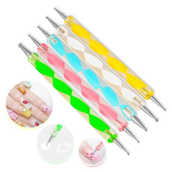 Kit 10 Boleadores em 5 Pincéis com Ponta Dupla Design em Unhas